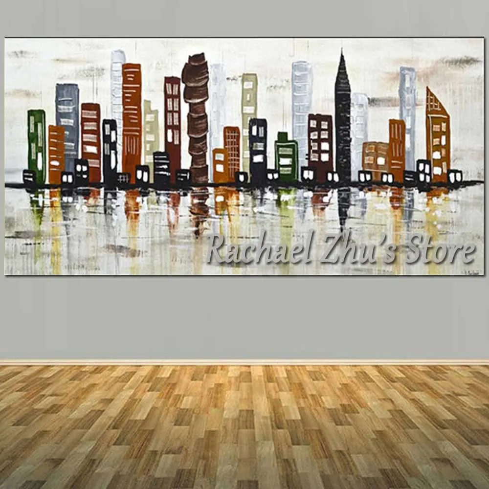 

Large Size Hand Painted Abstract Brown Red Building Oil Painting On Canvas Wall Picture Living Room Bedroom Hotel Home Wall Deco