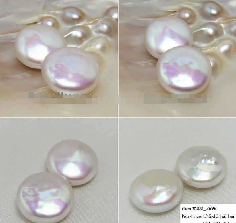 

xiuli 000344 SUPERIOR luster Freshwater natural white COIN pearl PAIR beads