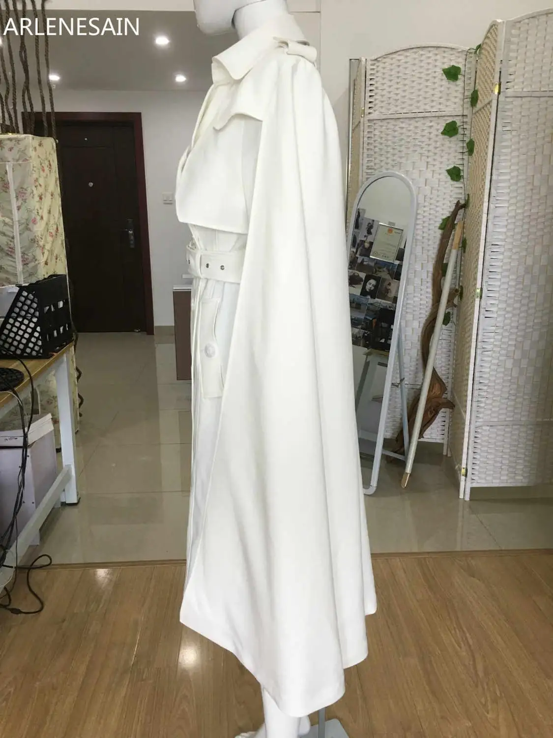 Женский двубортный плащ в белую полоску 293|cloak white|coats coatscoat trench coat |