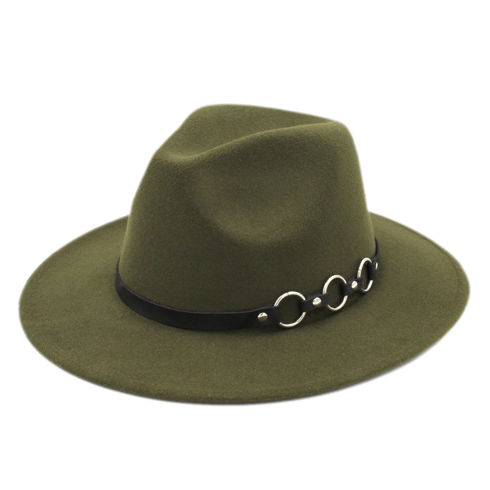 

Mistdawn Classic Unisex Chapeu Fedora Hat Stiff Wide Brim Panama Cap Jazz Gangster Trilby Churh Caps w/ O Rings Leather Band