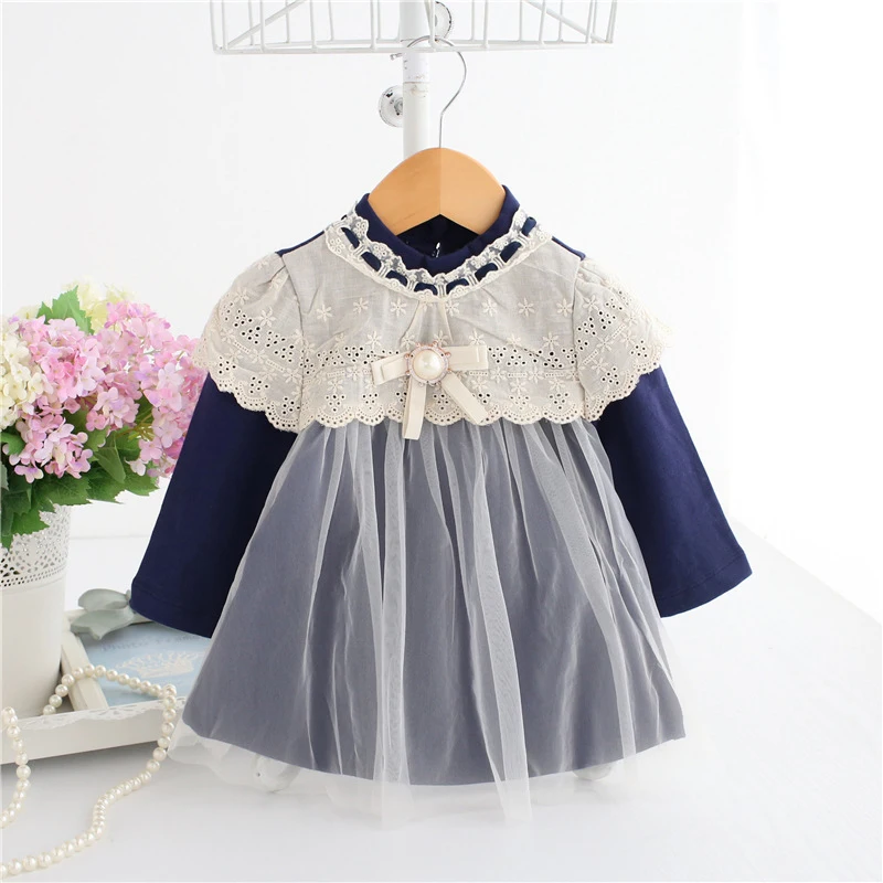 

Baby Dress Blue Children's Festive Dresses Long Sleeve Embroidery Collar Girls Pageant Dresses Winter Baby Clothes Vestidos A014