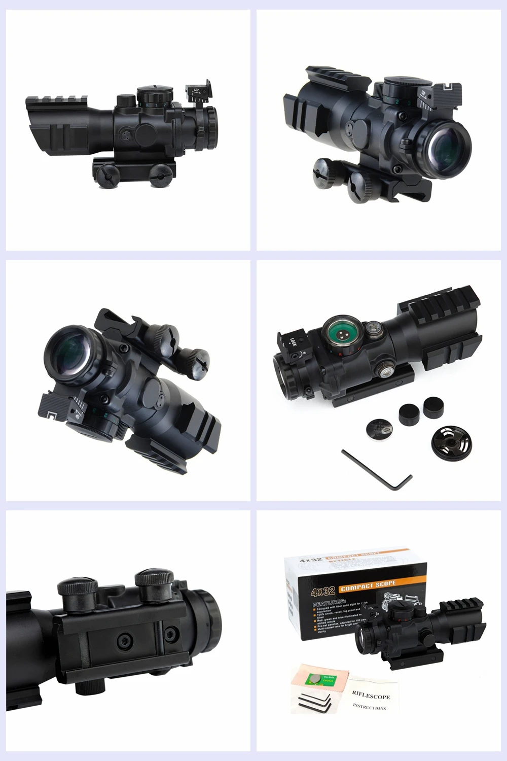 Охотничий прицел 4x32 ACOG Reflex тактический Красный Зеленый Синий оптика с подсветкой прицел с 20 мм ласточкин хвост тройной рельс