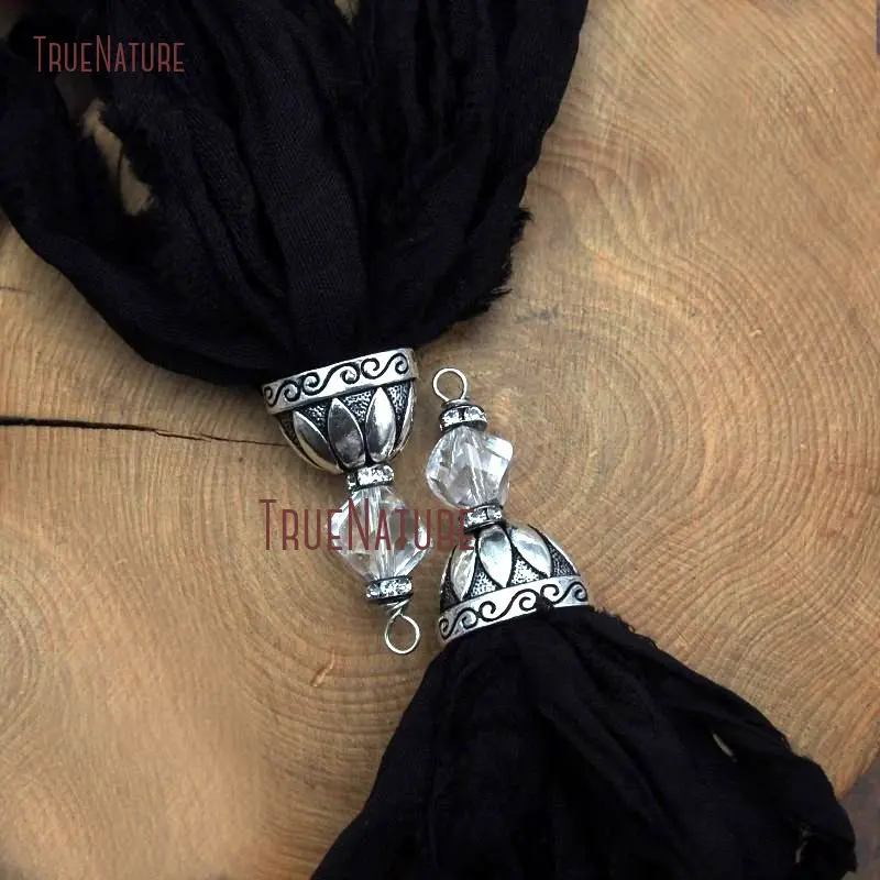 20171116-PT7909- Black Sari Silk Tassel Antique Silver-6.8inch-13.5g_2