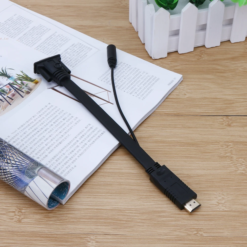 Плоская линия с IC 1080 P HDMI VGA адаптер HDMI мужчин и женщин VGA Video Converter кабель + 3.5 мм аудиоразъем для ПК
