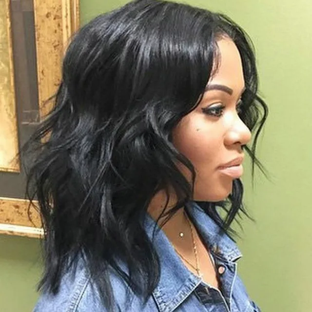 Black Women Medium Length Hairstyle Wet And Wavy Brazilian Virgin Black Women Medium Length Hairstyle Wet And Wavy Brazilian Virgin Hair Lace Front Wigs