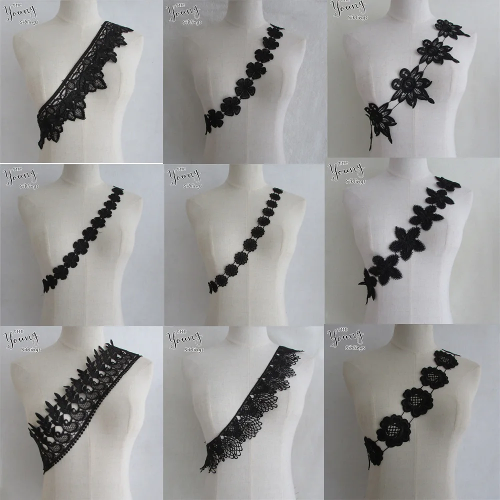 

Fashion style Black Embroidery High quality Sewing Fabric 1 Yards DIY Crocheted Lace Collar Ribbon Clothing Accessories Supplies