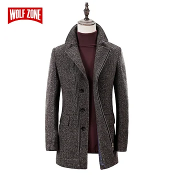 

WOLF ZONE Winter Wool Windbreaker Coat Men Business Casual Long Mens Overcoat Male Brand Slim Fit Trench Coat Jacket Clothing