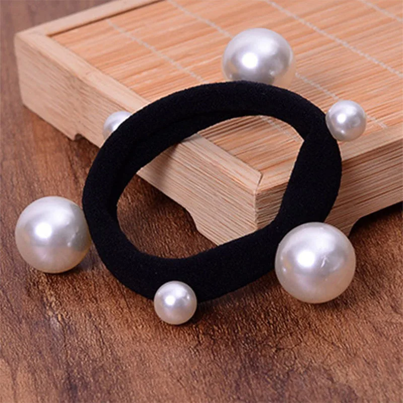 

HC Fashion Hot Hair Accessories Pearl Beads Rubber Hair Rings Rope/Ties Girl Headwear Women Ponytail Holder Elastic Hair Bands F