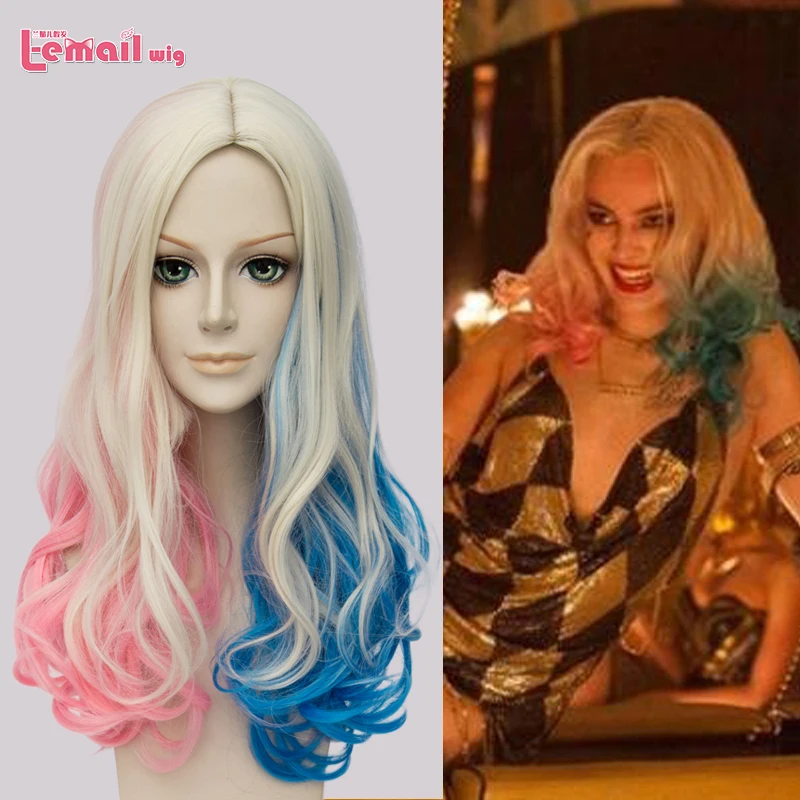 L-email wig New Suicide Squad Women Cosplay Wigs Harley Quinn Wig Mixed Color Synthetic Hair Peruca Women Cosplay Wig