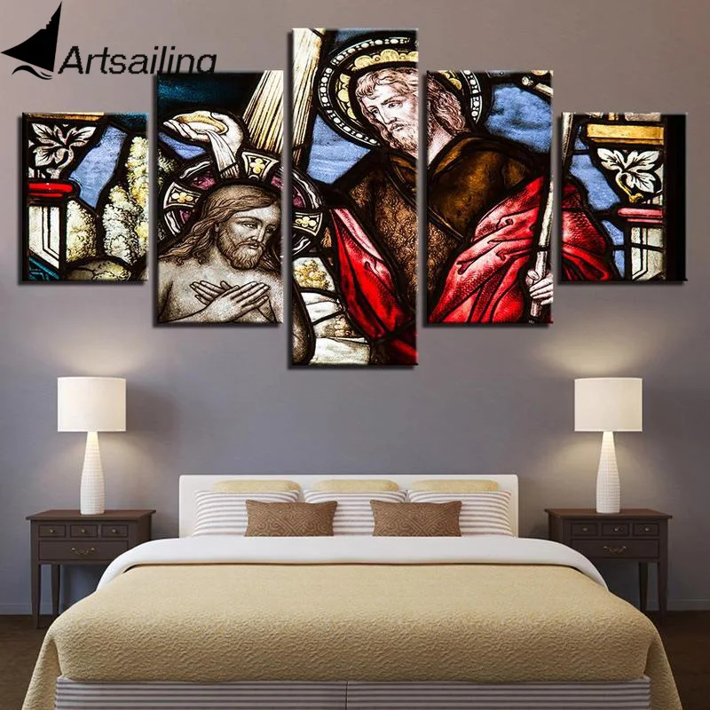 5 Pane Painting Canvas Wall Art Religious Jesus Christian Picture Home