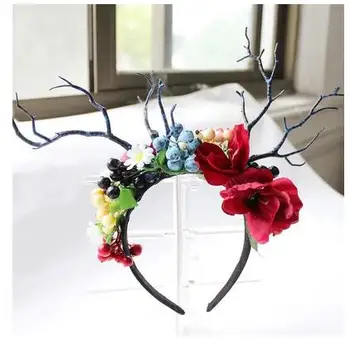 

Halloween pink headdress bride hair accessories catwalk stage personality creative Christmas antlers branch crown headwear