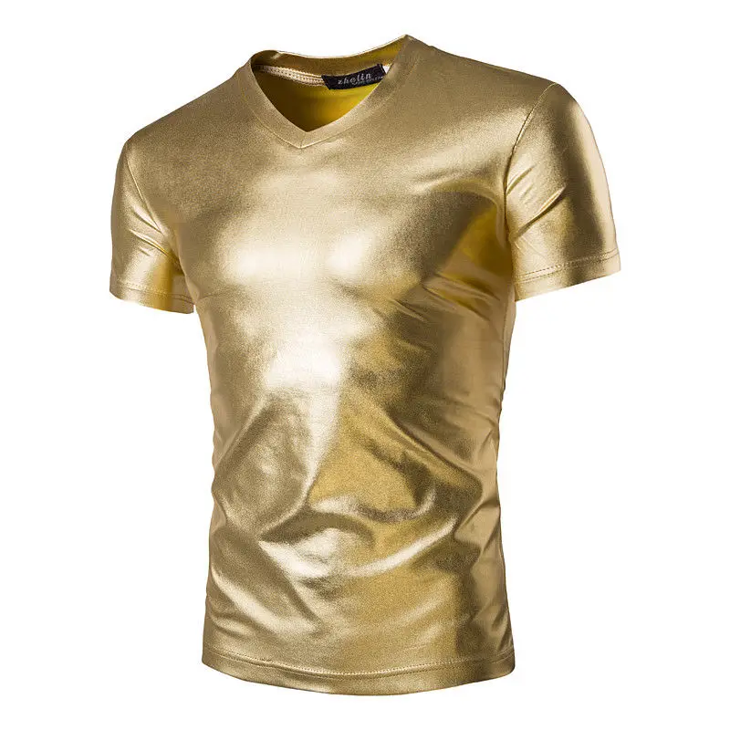 Мужская облегающая футболка с v-образным вырезом и коротким рукавом, футболки, повседневные футболки, топы золотого, серебряного, черного цвета