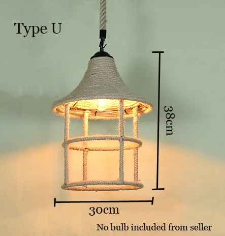 Лофт подвесной светильник Ретро Промышленность веревка пеньковая одежда Hotpot Ресторан Интернет Бар Кафе светильник столовая с декоративной отделкой люстра - Цвет корпуса: Type U no bulb