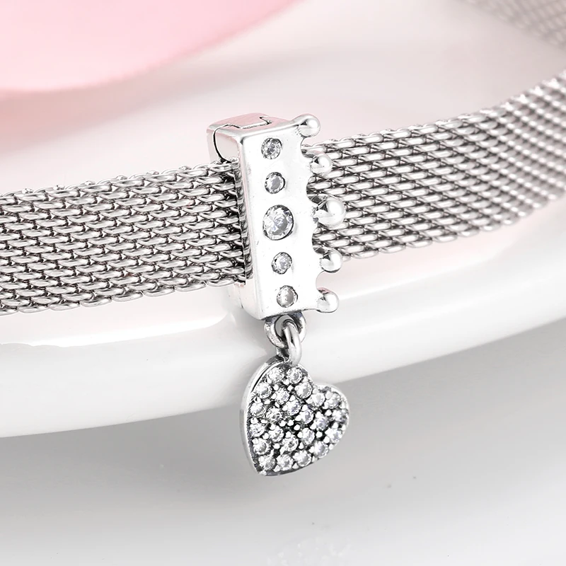 Корона принцессы и аксессуары в форме сердца 925 стерлингового серебра CZ бусы-клипсы подходят к оригинальным рефлексиям браслет, ювелирные изделия с бриллиантами решений