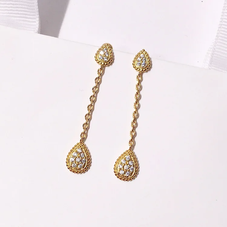 

High Quality Classic Style Full Zircon Silver And Gold Color long Line Water Drop Earrings for Women Best Gift DJE009