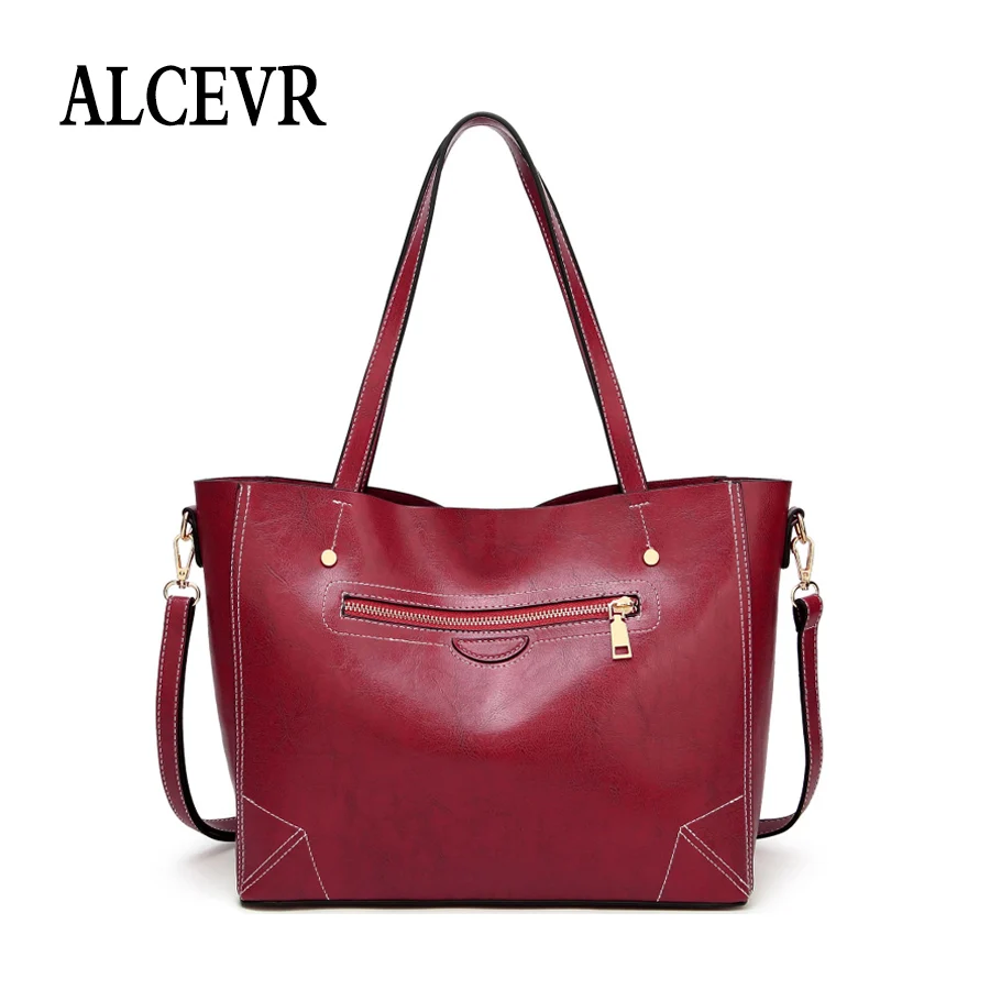 

ALCEVR New Fashion Women Casual Totes Solid Color Patchwork Pu Leather Crossbody Bags Female Soft Handbag Daily Business Bags