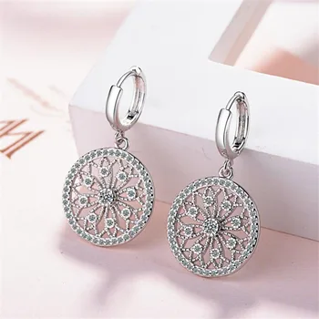 

New Creative 925 Sterling Silver Jewelry Dream Catcher Round Temperament Two Colors Crystal Personality Dangle Earrings SE730