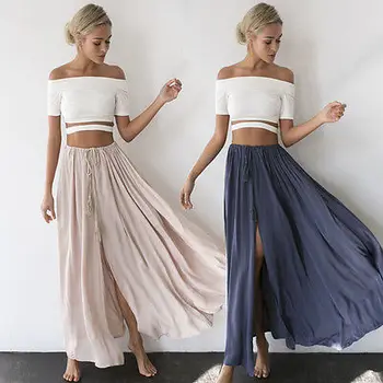 

Fashion Women's Summer High Waist Sashes Floor-Length Harajuku Maxi Skirts