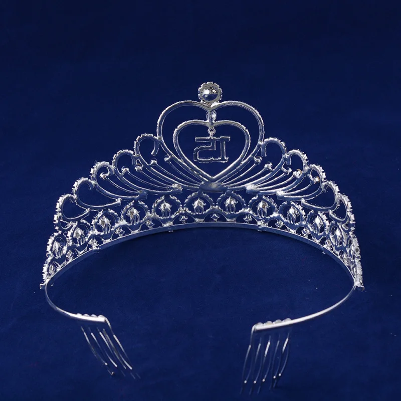 Quinceanera 15 Fifthteen Birthday Rhiestone Tiara Crown with Hair Combs (6)