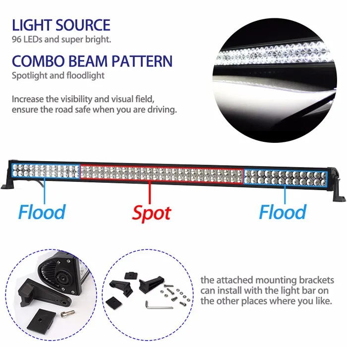 Offroad 288 Вт 50 дюймов светодиодный свет комбо луч бар+ лобовое стекло монтажные кронштейны комплект+ жгут проводов для Jeep wrangler YJ 1987-1995