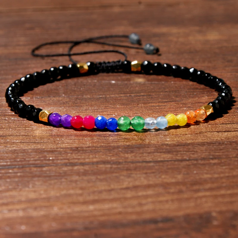 

MOON GIRL 7 Colors Lucky Chakra Natural Stone Simple Bracelet Beads Adjustable Bracelet Natural Crystal Bohemia Prayer Bracelets