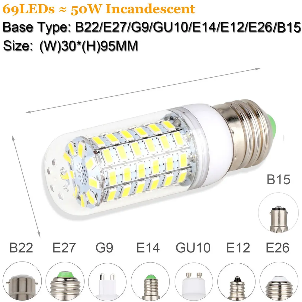 Мини светодиодная лампа «Кукуруза» E27 E14 B22 штык SMD 5730 чип 24/36/48/56/69/72 светодиоды 220V Светодиодный светильник 360 Угол луча мы осуществляем прямую светильник - Испускаемый цвет: 69LEDs
