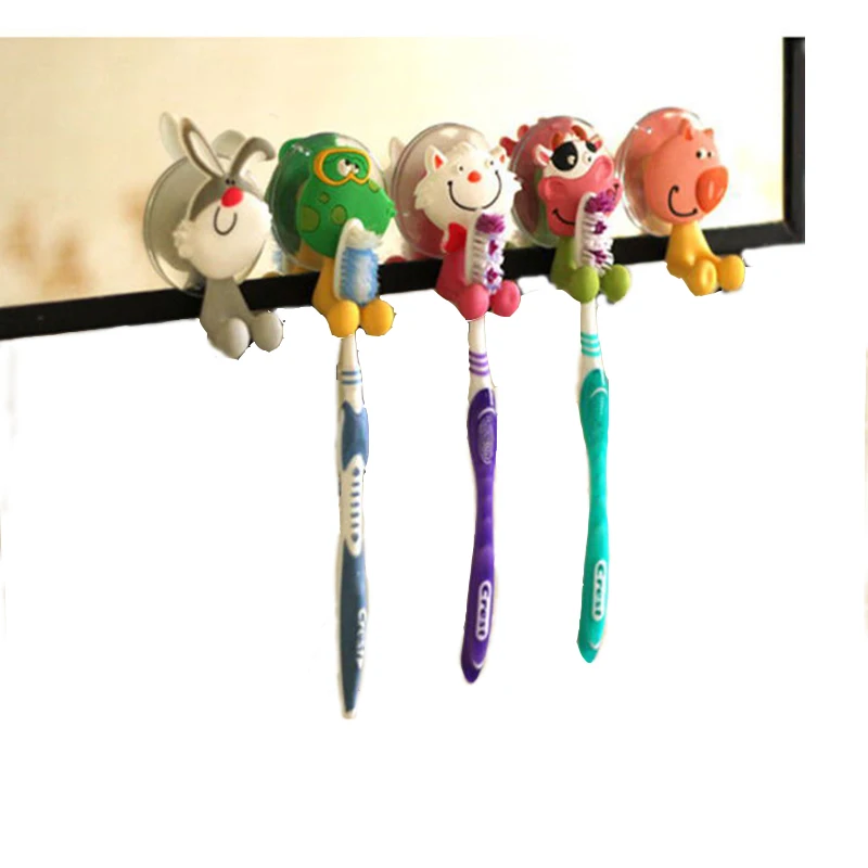 

Animals Toothbrush Holder Bathroom Accessories Set Cute Cartoon Family Toothbrush Holder 5pcs Set Wall Suction Holder Tool