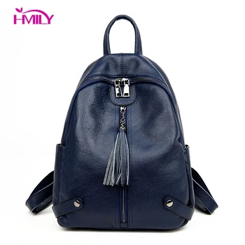 

HMILY Female Backpack Genuine Leather Women Shoulder Bag Natural Cowhide Travel Bag For Women Zipper School Bag College Students