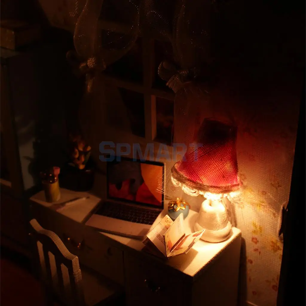 DIY 3D Wooden Handcraft Miniature Doll House Kit Bedroom with LED Lights & Furniture - Adalelle's Room & Hemiola's Room