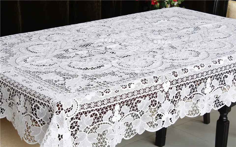100 Lace Linen Embroidered cutwork tablecloth white rectangle table