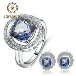 GEM'S балетное Горячее предложение натуральный иолит синий мистик кварц кольцо серьги наборы 925 пробы серебро прекрасный набор украшений для