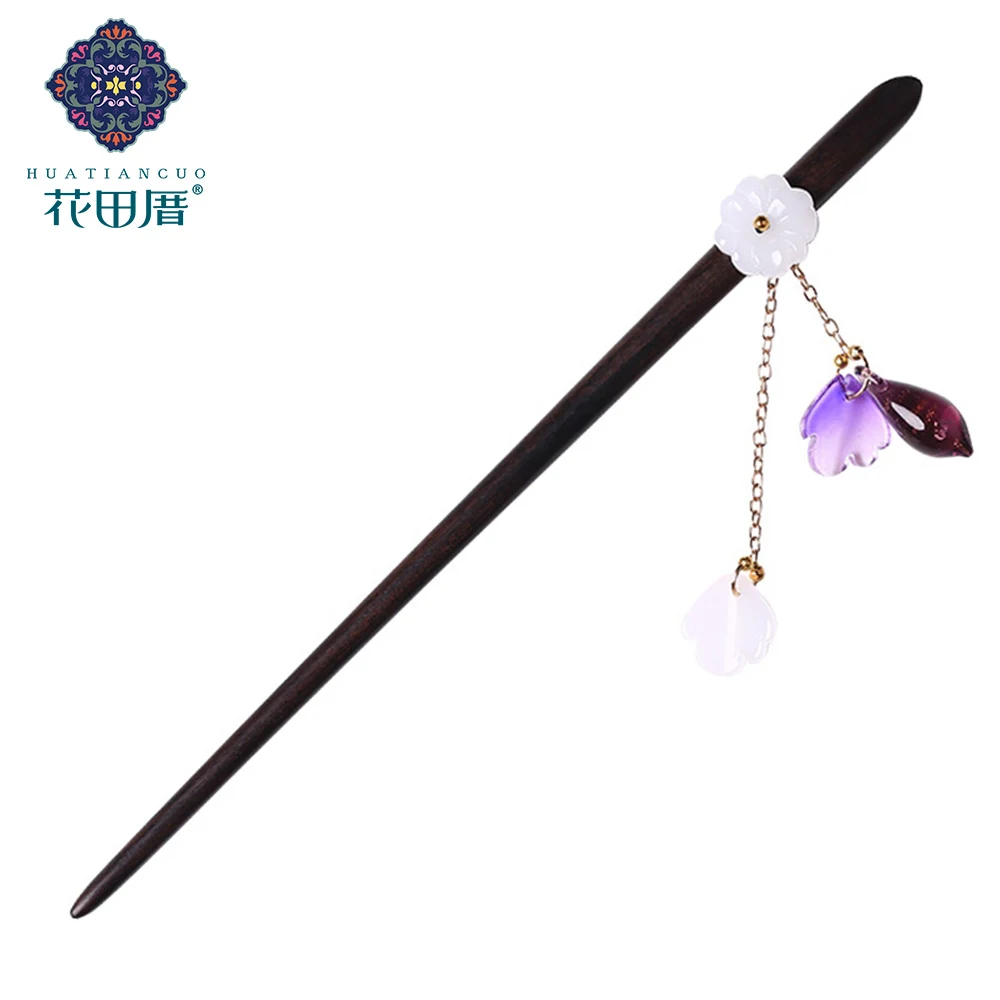 

Handmade Lampwork Flower Black Wooden Hair Sticks Dangle Lampwork Water Drop Hairpin For Women Jewelry Hair Accessories FZ-17019