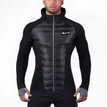 Зимние мужские куртки для бега, для бега, для спорта, ветрозащитная теплая спортивная одежда, для тренировок, фитнеса, тренажерного зала, Черная куртка с капюшоном, с длинным рукавом