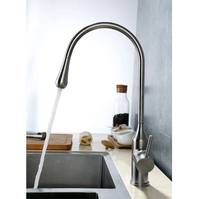 kitchen faucet mixer cold and hot sink tap stainless steel brushed faucets home Water drop shape new design