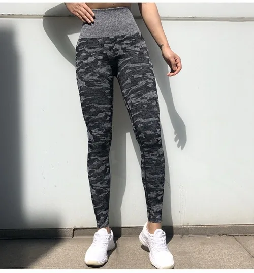 Black legging Новинка, синие камуфляжные бесшовные леггинсы, спортивные женские леггинсы для фитнеса, тренажерного зала, с высокой талией, энергетическая Йога, брюки, гибкие спортивные Леггинсы - Цвет: Black legging