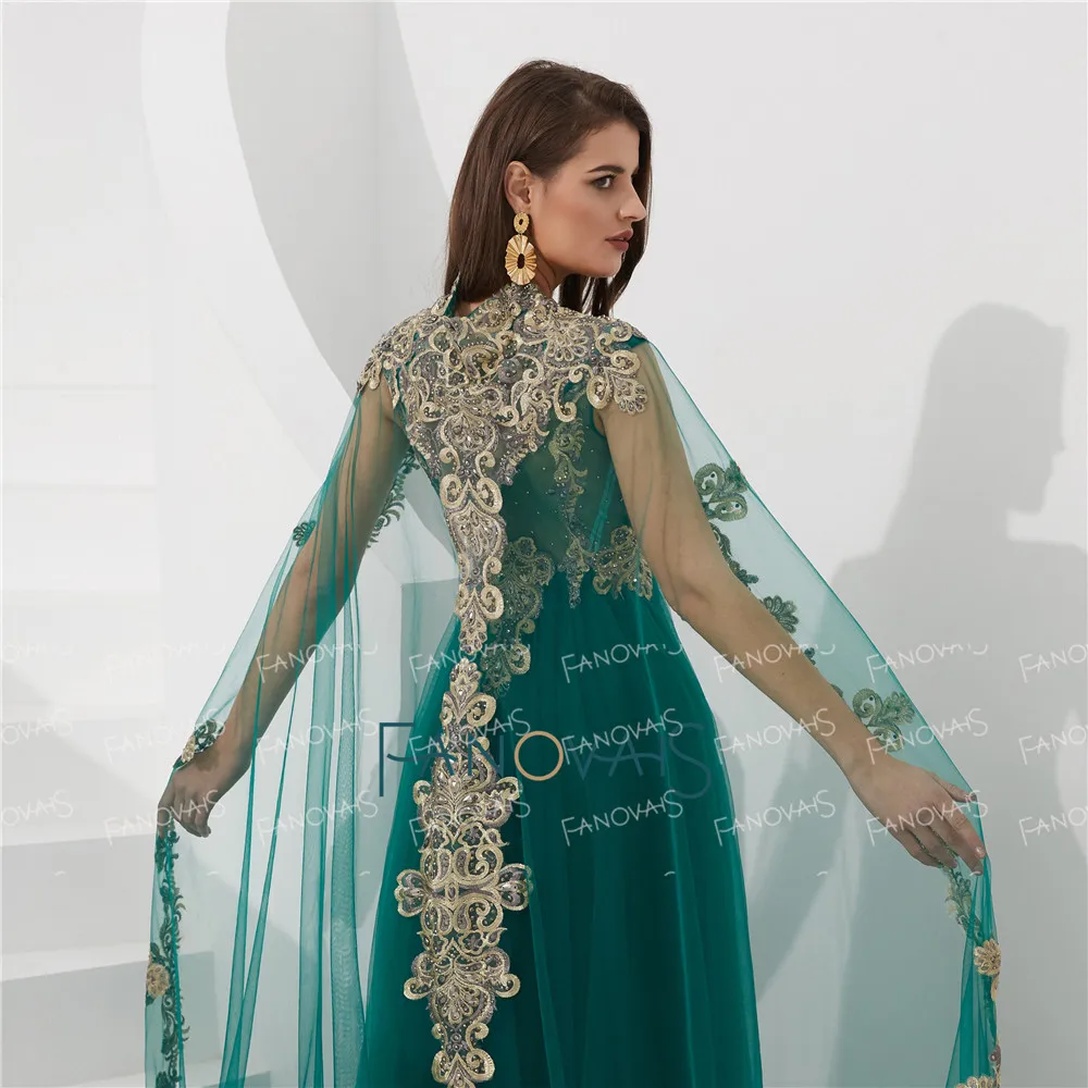 Темно-зеленые вечерние платья, длинное вечернее платье в Дубае с аппликацией в виде мыса, женские вечерние платья на выпускной, Vestido de Fiesta NS8