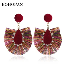 Bohemia Cotton Tassel Drop Earrings For Women Fashion Crystal Handmade Big Fringe Dangle vintage Earring Jewelry Party brincos Bohemia Cotton Tassel Drop Earrings For Women Fashion Crystal Handmade Big Fringe Dangle vintage Earring Jewelry Party brincos