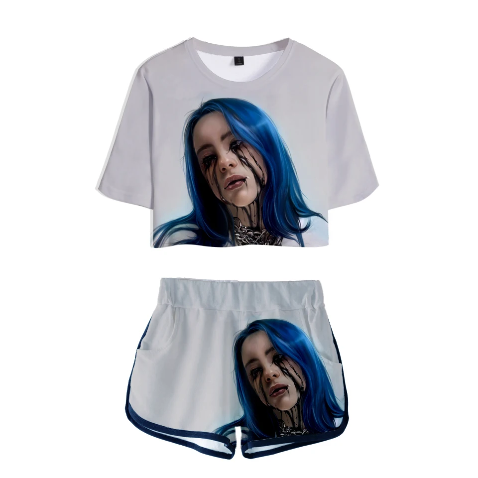 FADUN tommekawaii, 3D Billie Eilish, летний комплект из двух предметов с принтом, женская модная одежда,,, Повседневная Harajuku размера плюс