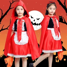 Рождественский косплейный фантазийный Карнавальная Фантазия платье Детский костюм на Хеллоуин принцессы Красная Шапочка накидка с капюшоном, для маленьких детей, для девочек