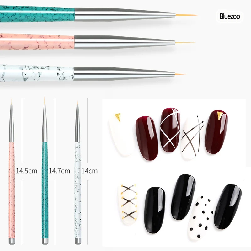 BlueZoo 3 PCS Nail Art Tool Nails Art Flower Painting Carved Hook Line