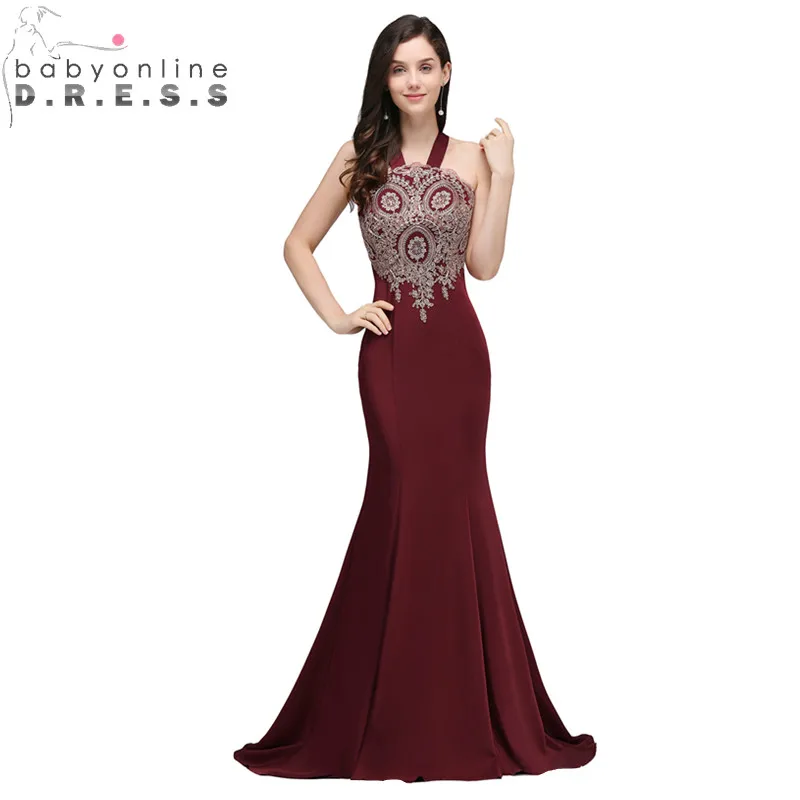 Babyonlinedress сексуальное кружевное с открытой спиной фасона "Русалка" Выпускные платья Burgundy длинное очаровательное Вечеринка платья Vestido de Festa Longo