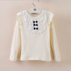 

2016 Kids Toddler Clothes Girls Lace Bow Long Sleeve Tops Casual T Shirt Cotton Blouse