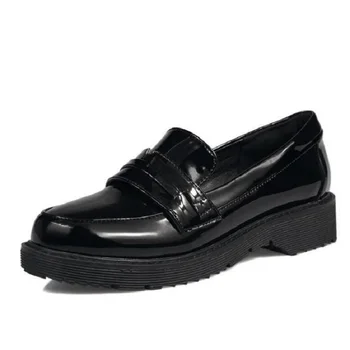 

New England Tide Round Toe Patent Leather Slip-on Flat Oxford Shoes For Women Vintage Platform Creepers Women Loafers Size 62