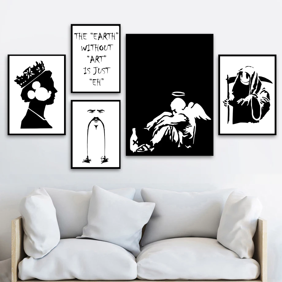 BANKSY GRAFFITI ANGEL CANVAS PICTURE PRINT WALL ART LANDSCAPE HOME DECOR