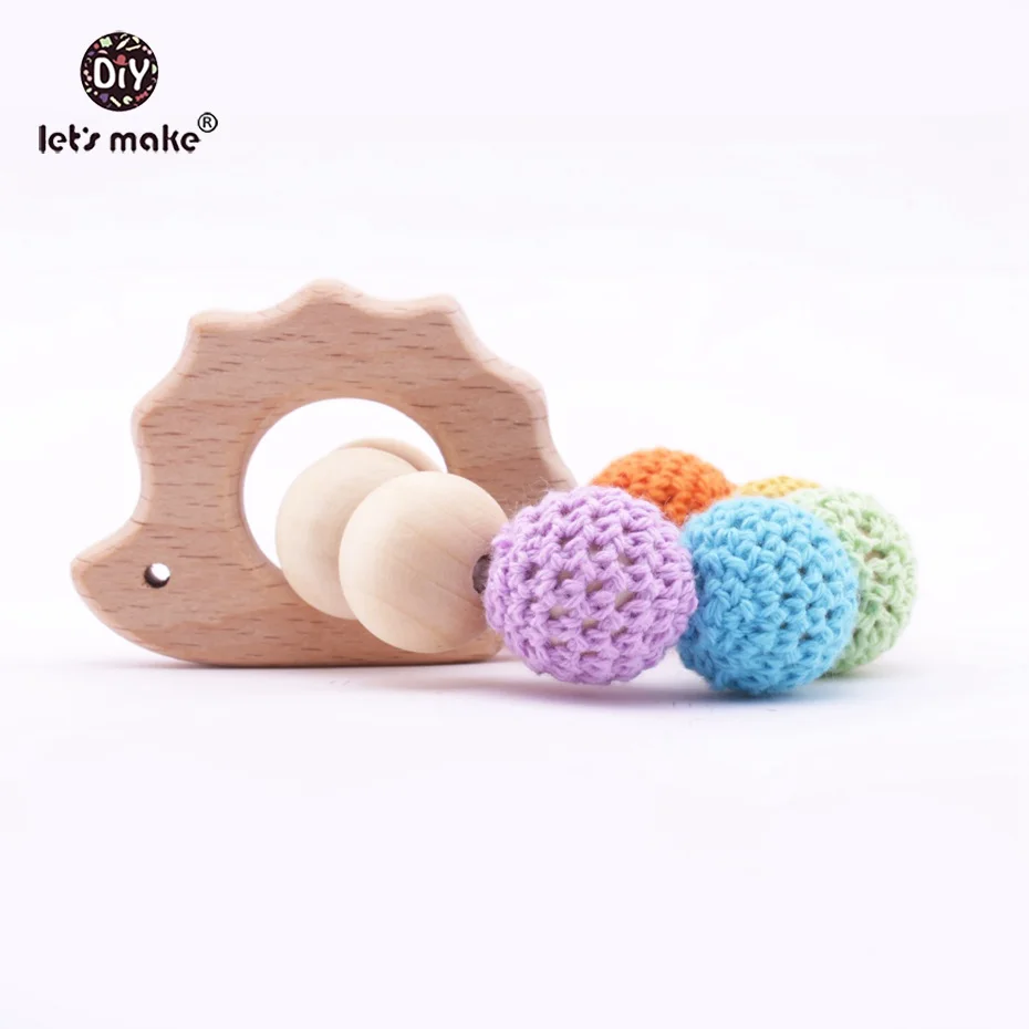 

Let's Make Baby Teether Wooden Bangles Teething Toys Safe Infant Chew Hedgehog Shaped Rattle Baby Shower Gift Toy Bracelet