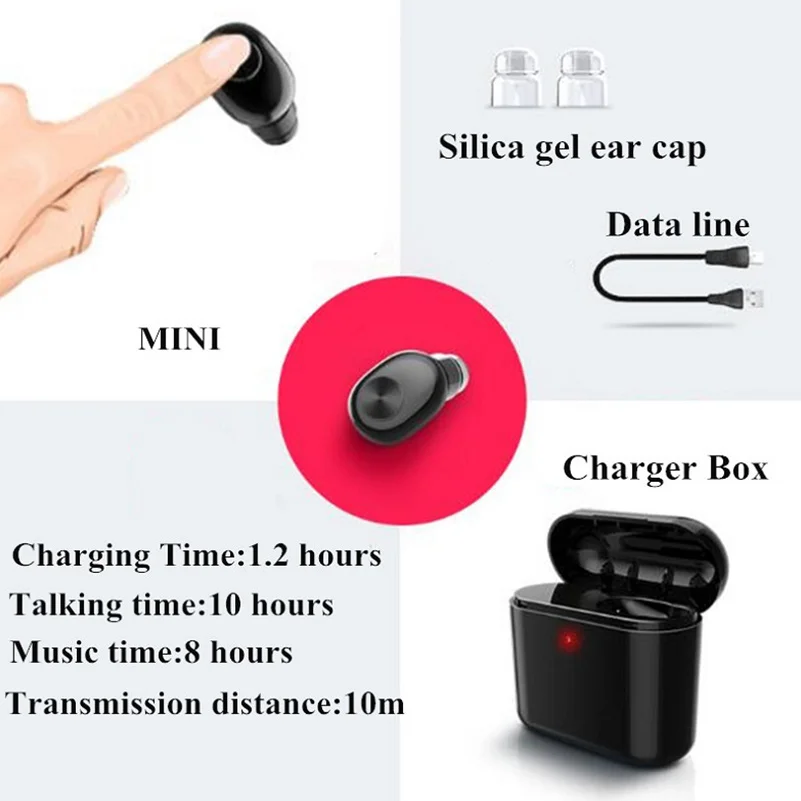 Bluetooth беспроводные наушники-таблетки с гарнитурой Mini True стерео зарядная коробка
