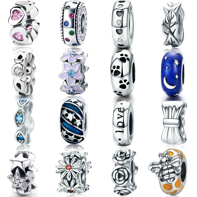 

MYBEBOA 328 Anniversary Sale 16 Styles 925 Sterling Silver Spacer Charm Beads fit Original Pandora Bracelet Bangle DIY Jewelry