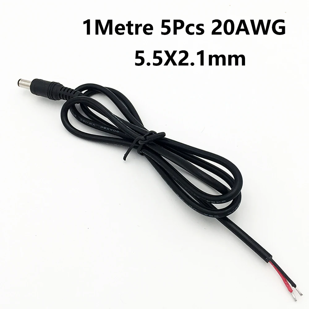 5Pcs 20AWG 5.5 x 2.1mm DC male jack adapter for LED Strip Light LED cable plug connector with
