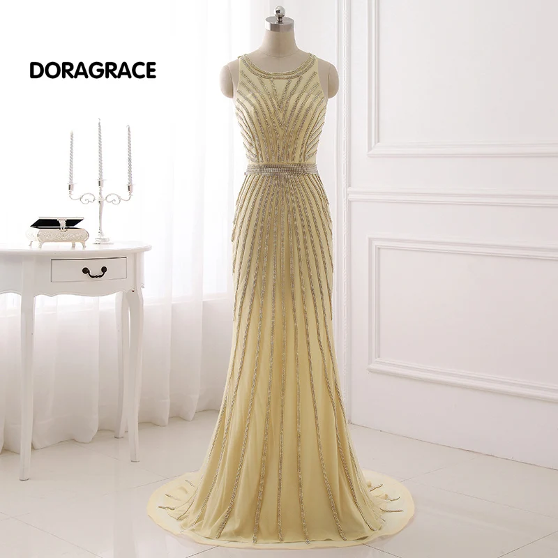

DORAGRACE Real Photos Gorgeous Beaded Tulle Floor-Length Mermaid Prom Gowns Long Evening Dresses DGE059