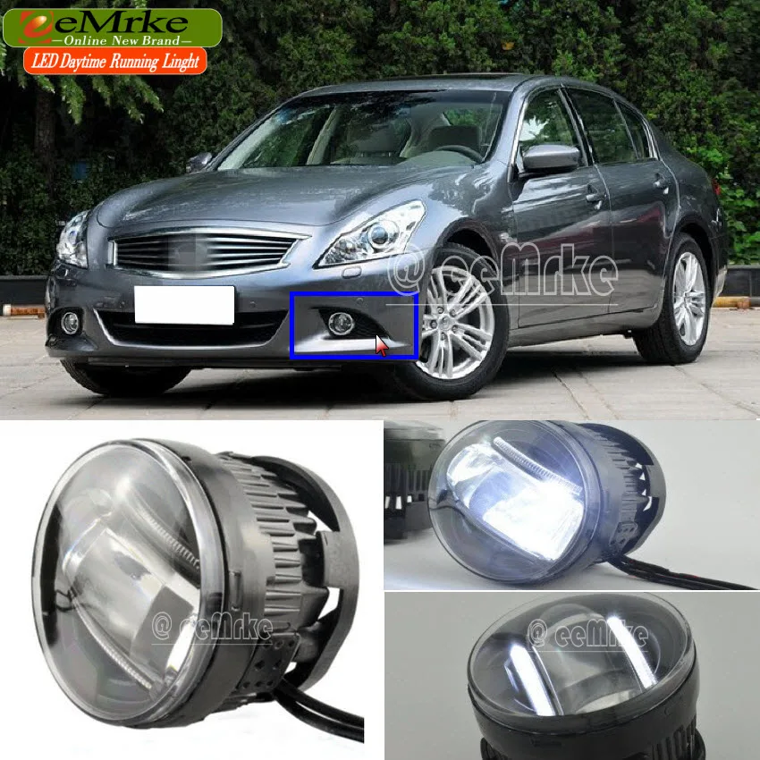 

eeMrke Led Guiding DRL For Infiniti G Series G25 G37 Q60 Sedan & Coupe 2in1 LED Fog Lights With Q5 Lens Daytime Running Lights